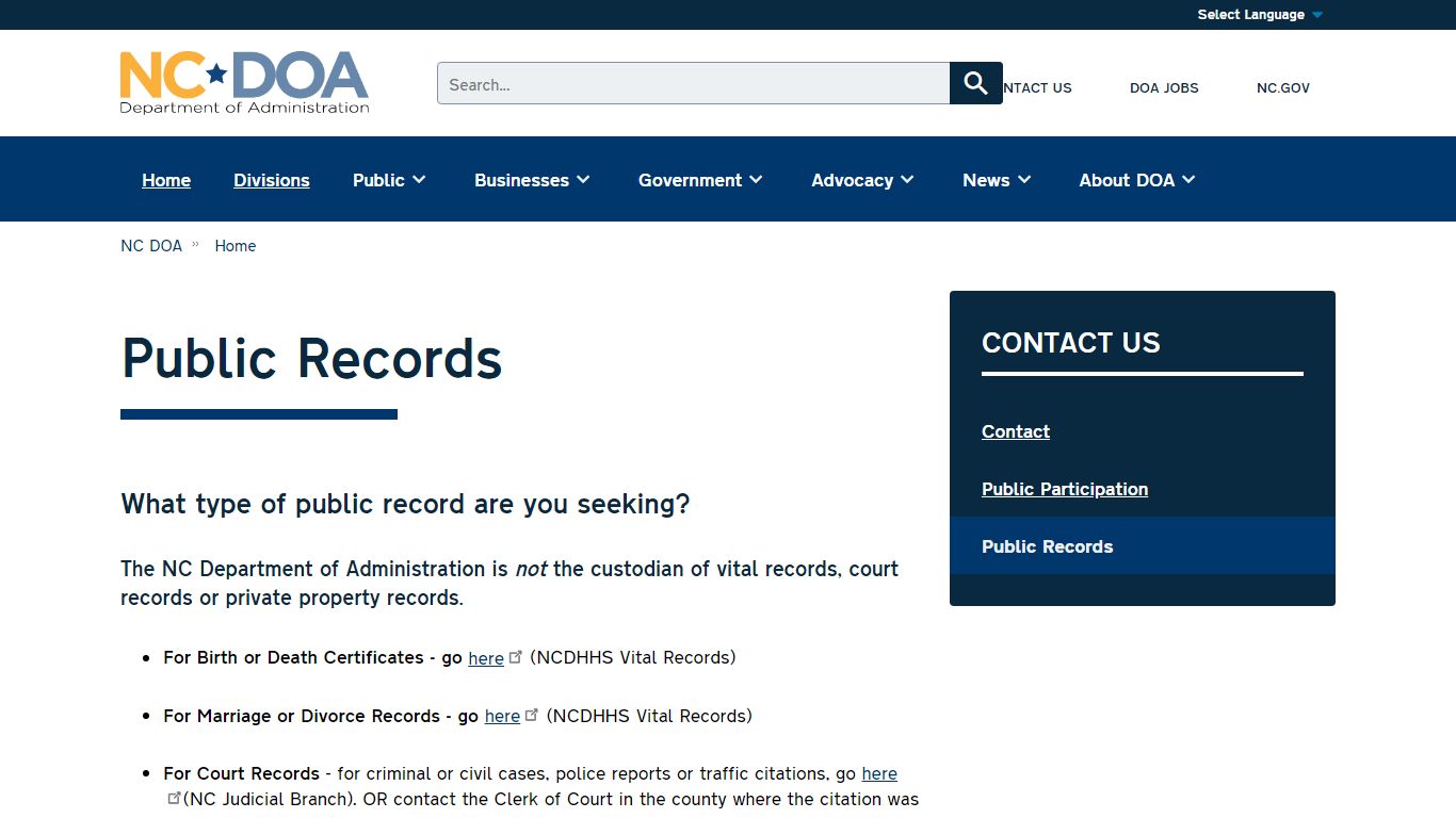 Public Records | NC DOA